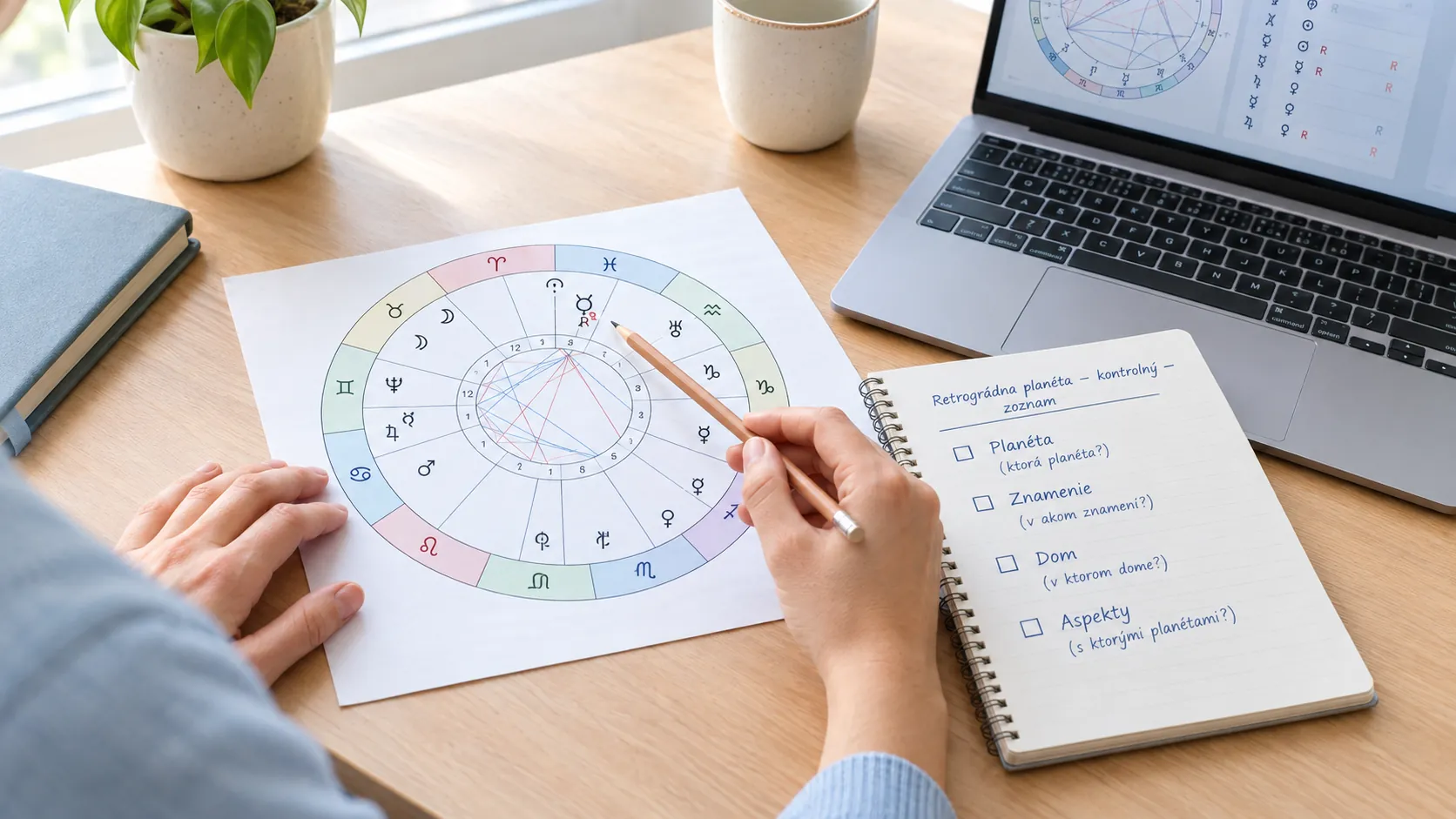 reader checking retrograde markings in a natal chart