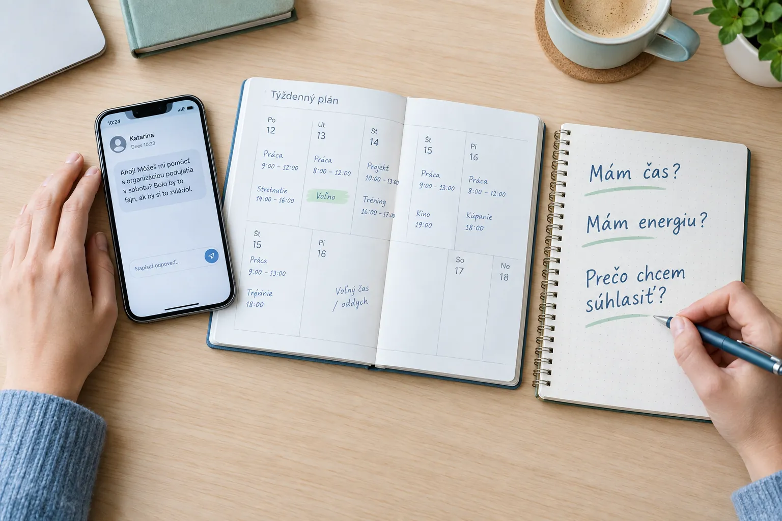 calendar and notebook for checking time and energy before replying
