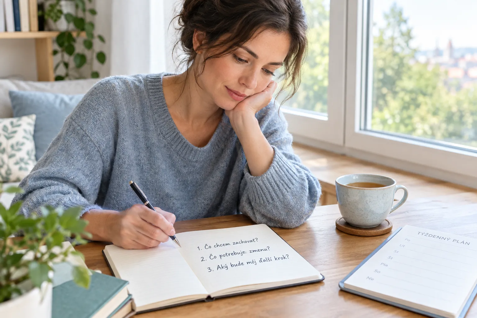 person reflecting on a planned life change in a journal