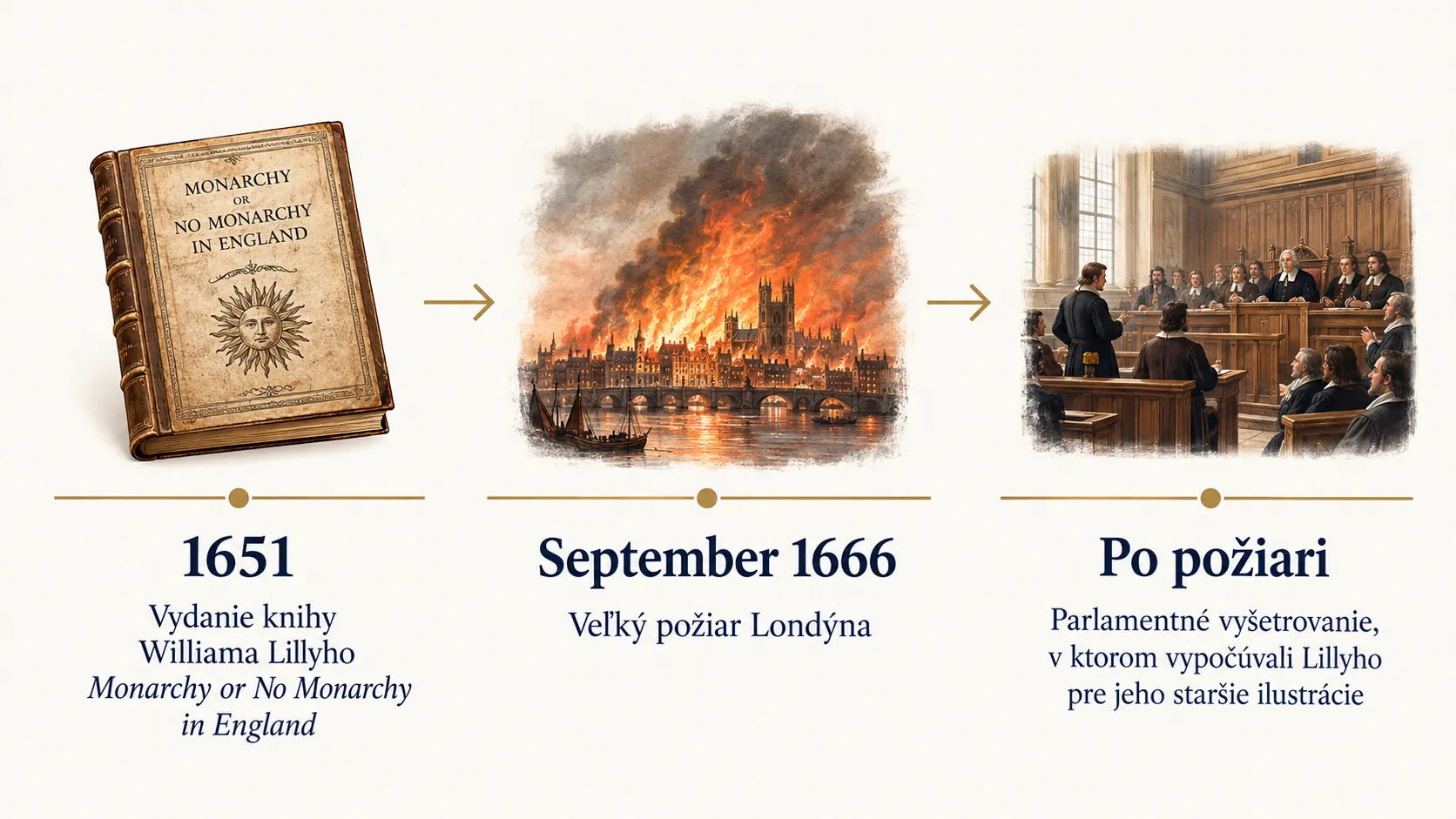 timeline of the 1651 book, the 1666 Great Fire, and the parliamentary inquiry