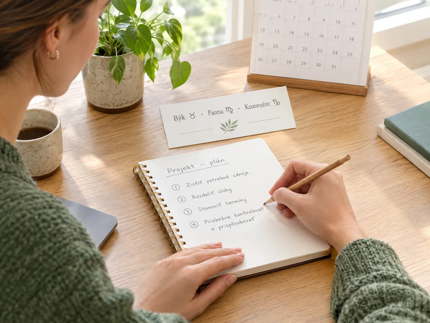 earth signs and practical planning at a bright desk