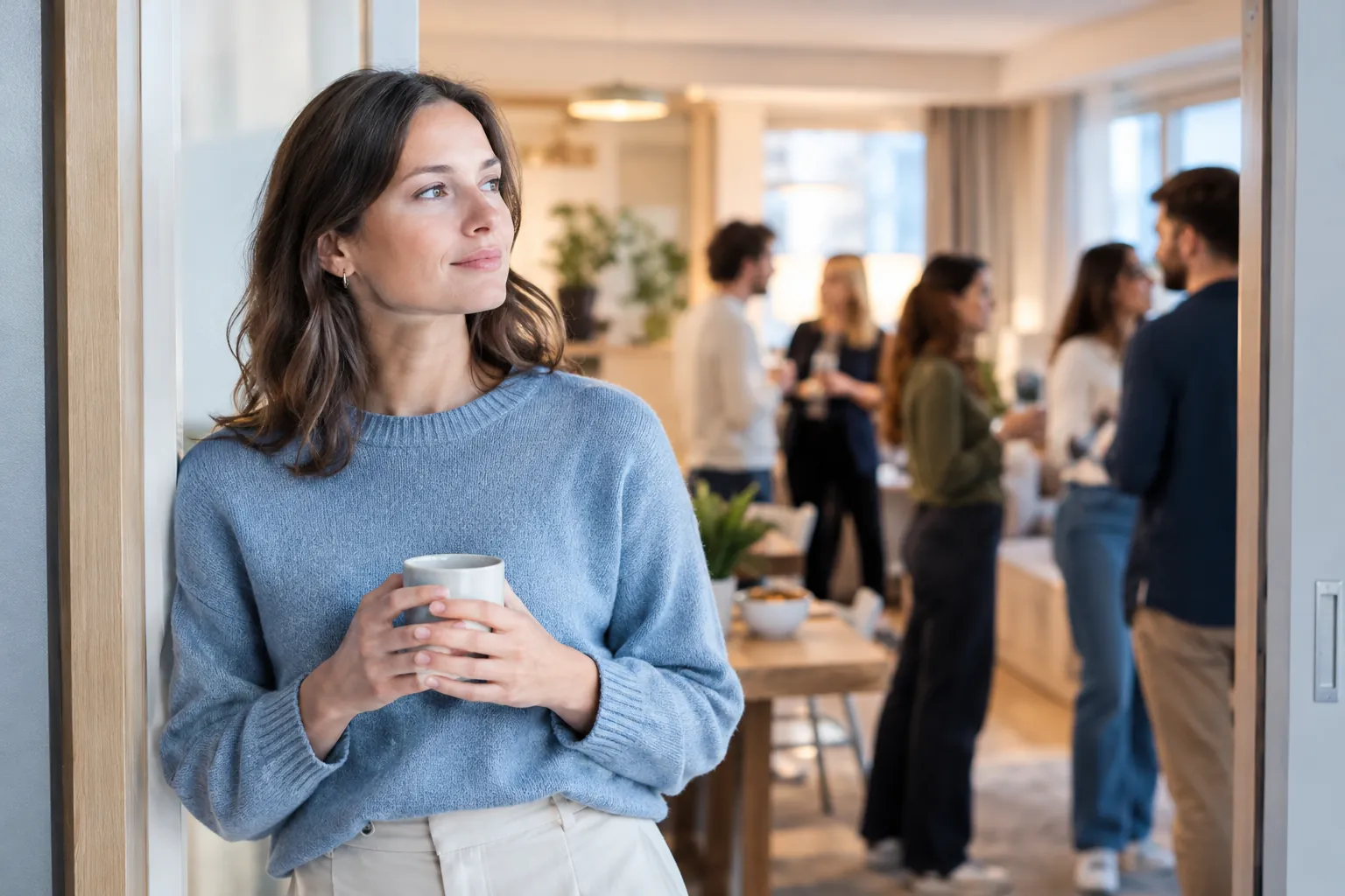 person pausing to reflect after a lively social gathering